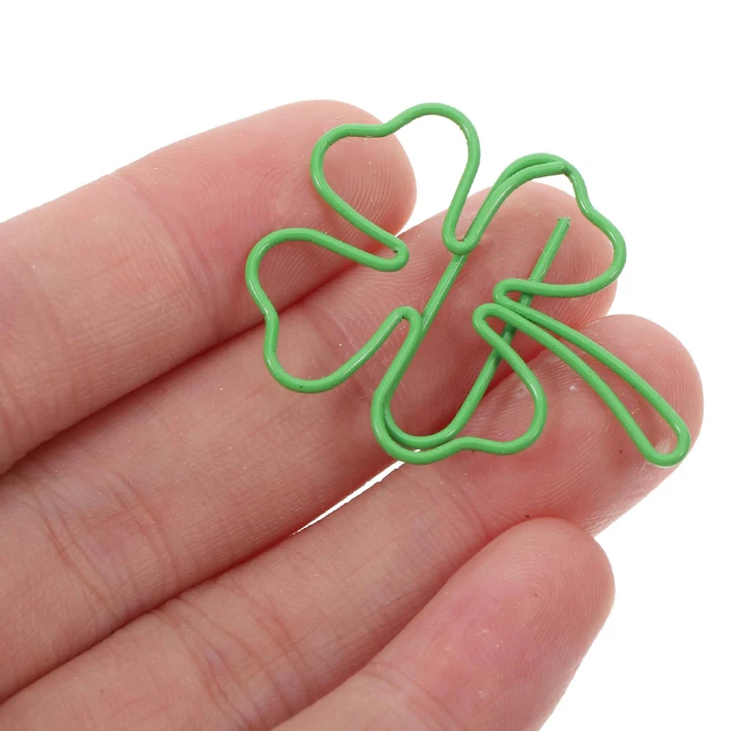 50 Stuks Leuke Ins Groene Klavertje Vier Paperclips Mooie Meisje Plakboek Decor Bindmiddel Clip Kantoor Document Bill Binding levert