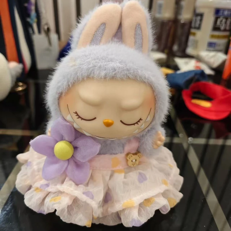 Tenue de poupée Labubu de 17cm, jupe froissée, ensemble d'épingles à cheveux à fleurs, chapeau de pêcheur, vêtements Labubu Ropa Labubu