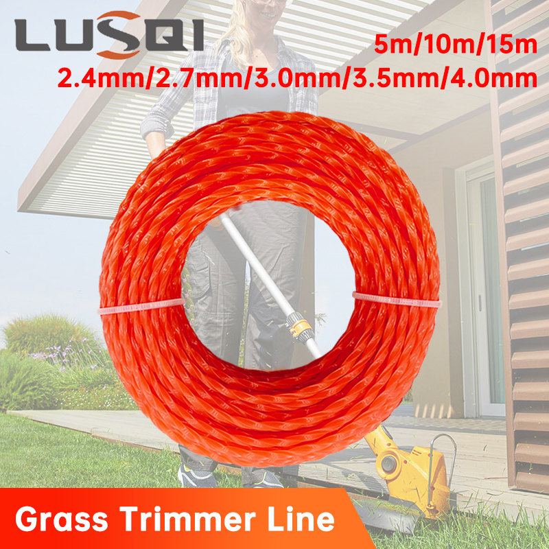 Lusqi แปรงไนลอนเกลียวเครื่องตัดหญ้าขนาด5เมตร/10เมตร/15เมตร * 2.4มิลลิเมตร/2.7มิลลิเมตร/3มิลลิเมตร/3.5เมตร/4มิลลิเมตรอุปกรณ์เสริมหัวตัดเชือกเครื่องตัดหญ้า