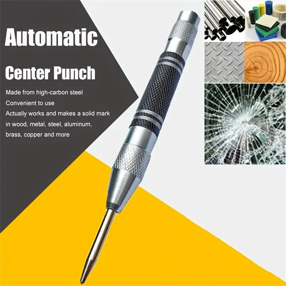 Automatic Center Punch Locator Adjustable Spring Impact Center Marker Scriber Tool For Woodworking Non-slip Punching