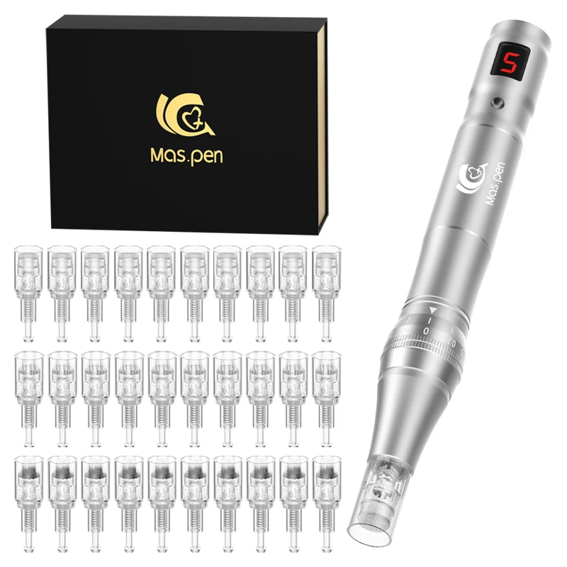 Caneta derma de microagulhamento elétrica sem fio profissional de alta frequência e mudo dermapen com 30 cartuchos de agulha substituíveis
