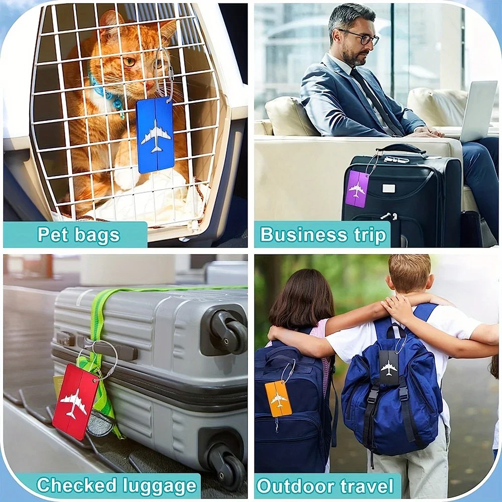 Aluminium Alloy Aircraft Luggage Tag with Name Travel Luggage Tag ID Card Anti-lost Solid Colour Travel Accessories