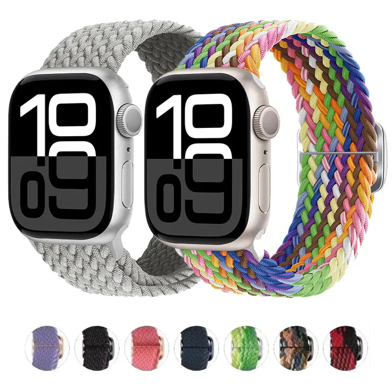 ห่วงเดี่ยวไนลอนสำหรับสายคาด Apple Watch 45มม. 44มม. 40มม. 42มม. 46มม. ซีรีย์10 9 8 7 6 5 4 SE2ยางยืดปรับได้