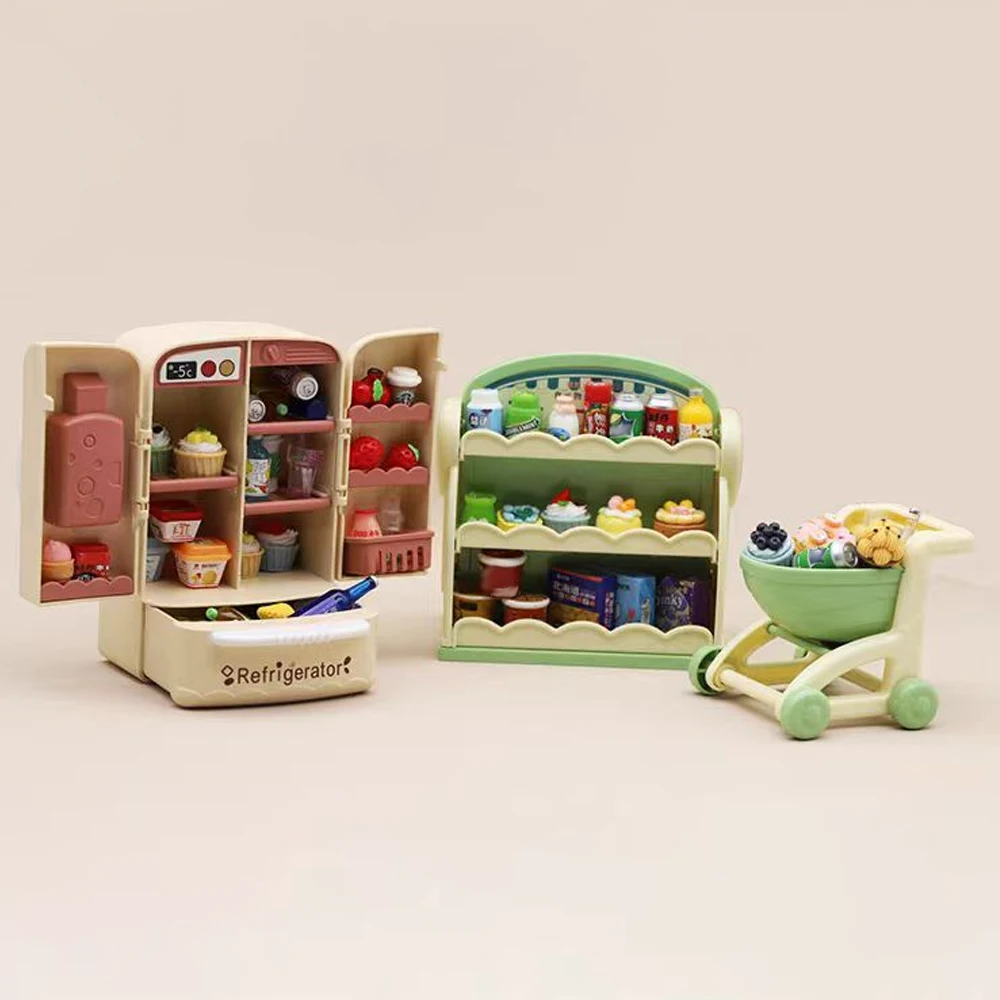 Muebles en miniatura 1:12, carrito de compras, refrigerador, estantería de cocina, Mini bebida, postre, comida, casa de muñecas, cocina, juguete, modelo regalo