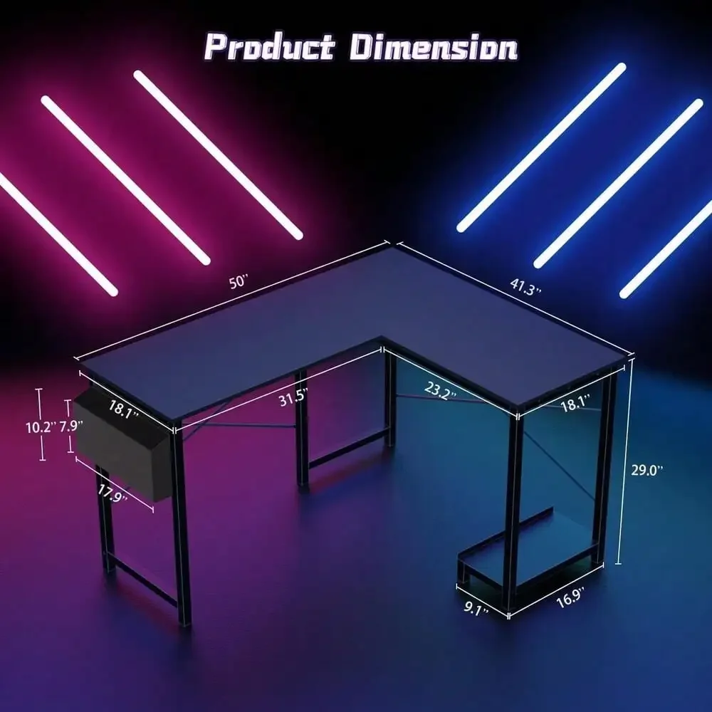 Home Office L Shape Corner Computer Desk Gaming PC Table with CPU Stand Side Bag