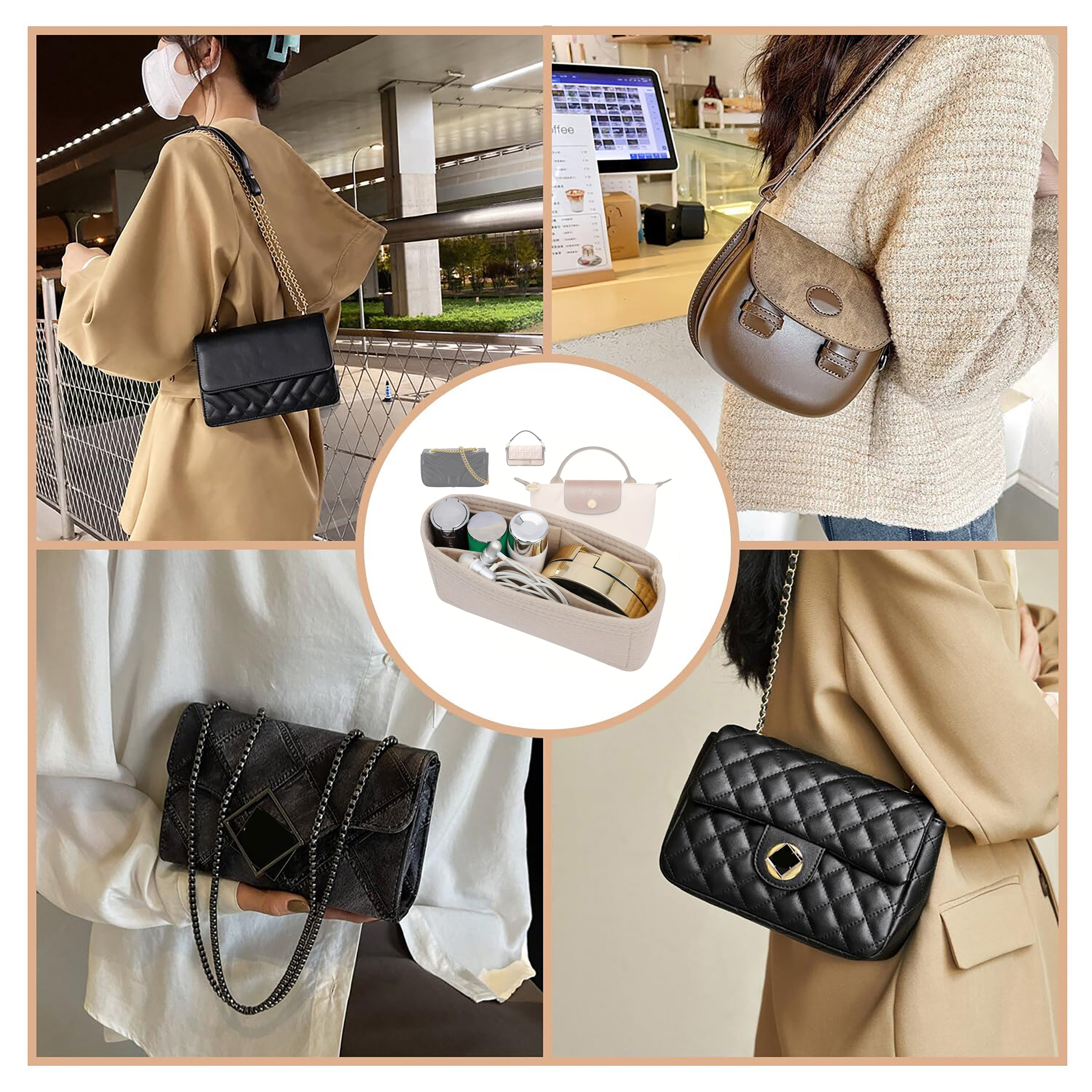 Portable Soft Felt Insert Bag Handbag Insert Bag Women's Travel Bag Insert Liner Brand Purse Organizer Pouch Makeup Organizers