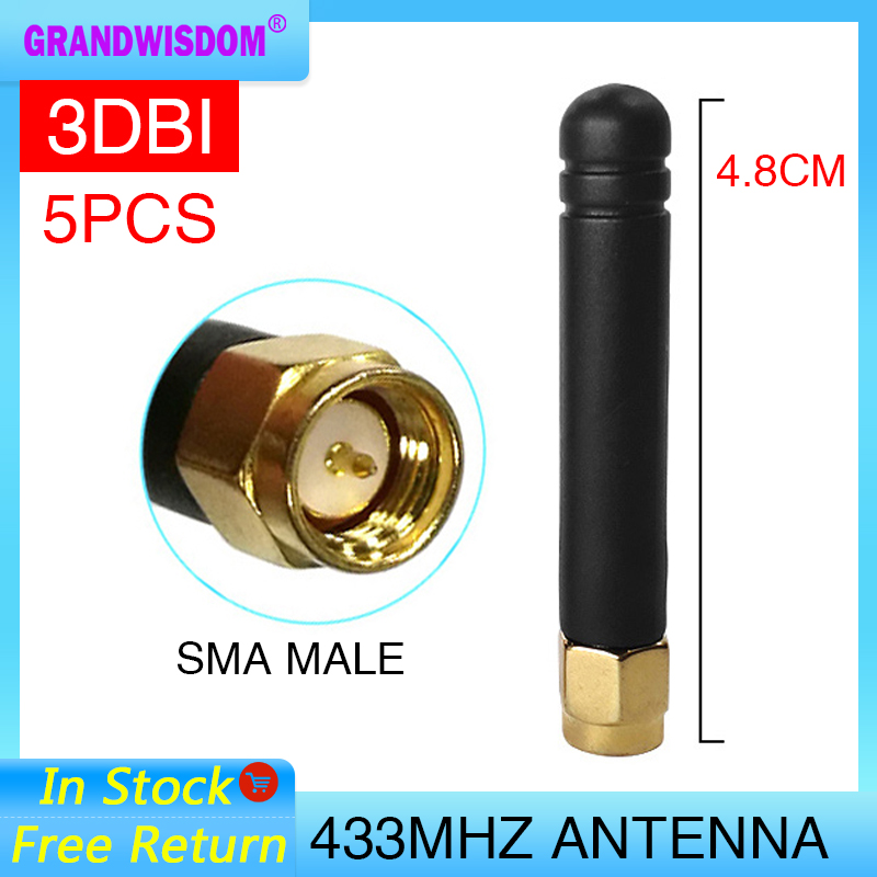 Gws 5 pz 433 mhz antenna 3dbi sma maschio lora antene pbx iot modulo ricevitore di segnale lorawan antena 5 cm mini formato
