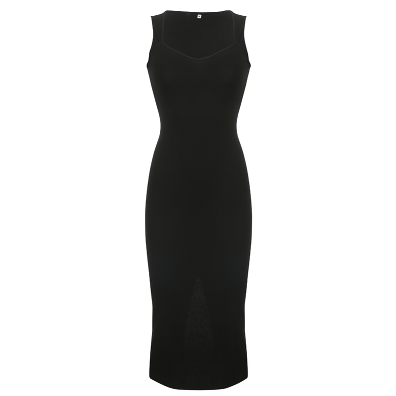 Cibbar básico malha vestido longo coreano moda gola quadrada sem mangas vestidos femininos verão casual y2k vintage all-match outftis