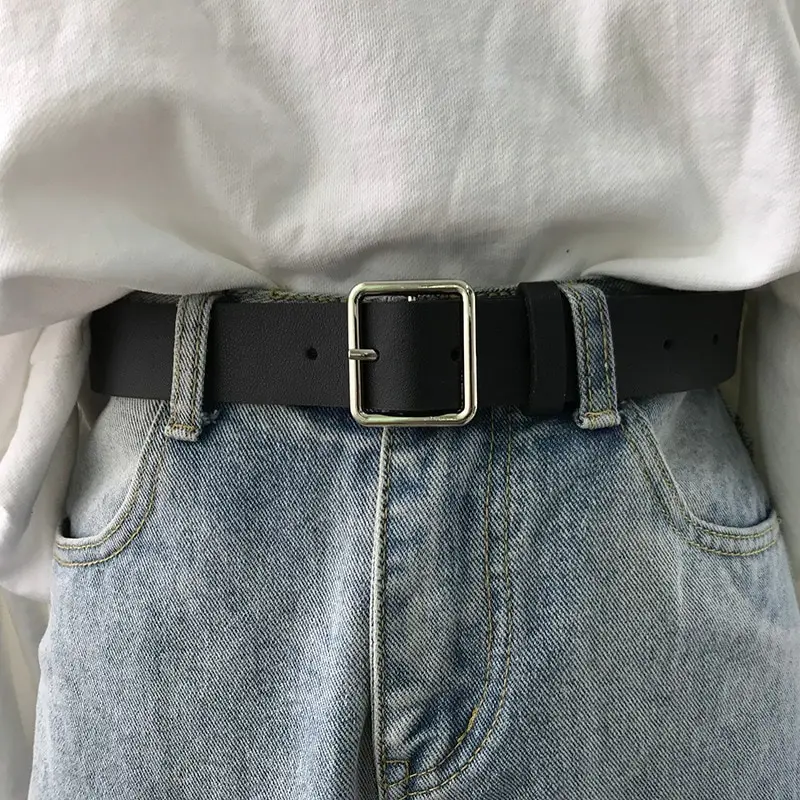 2023 cinto feminino macio couro do plutônio cinto fivela quadrada pino fivela jeans cinto preto chique marca de luxo fantasia vintage cinta feminina