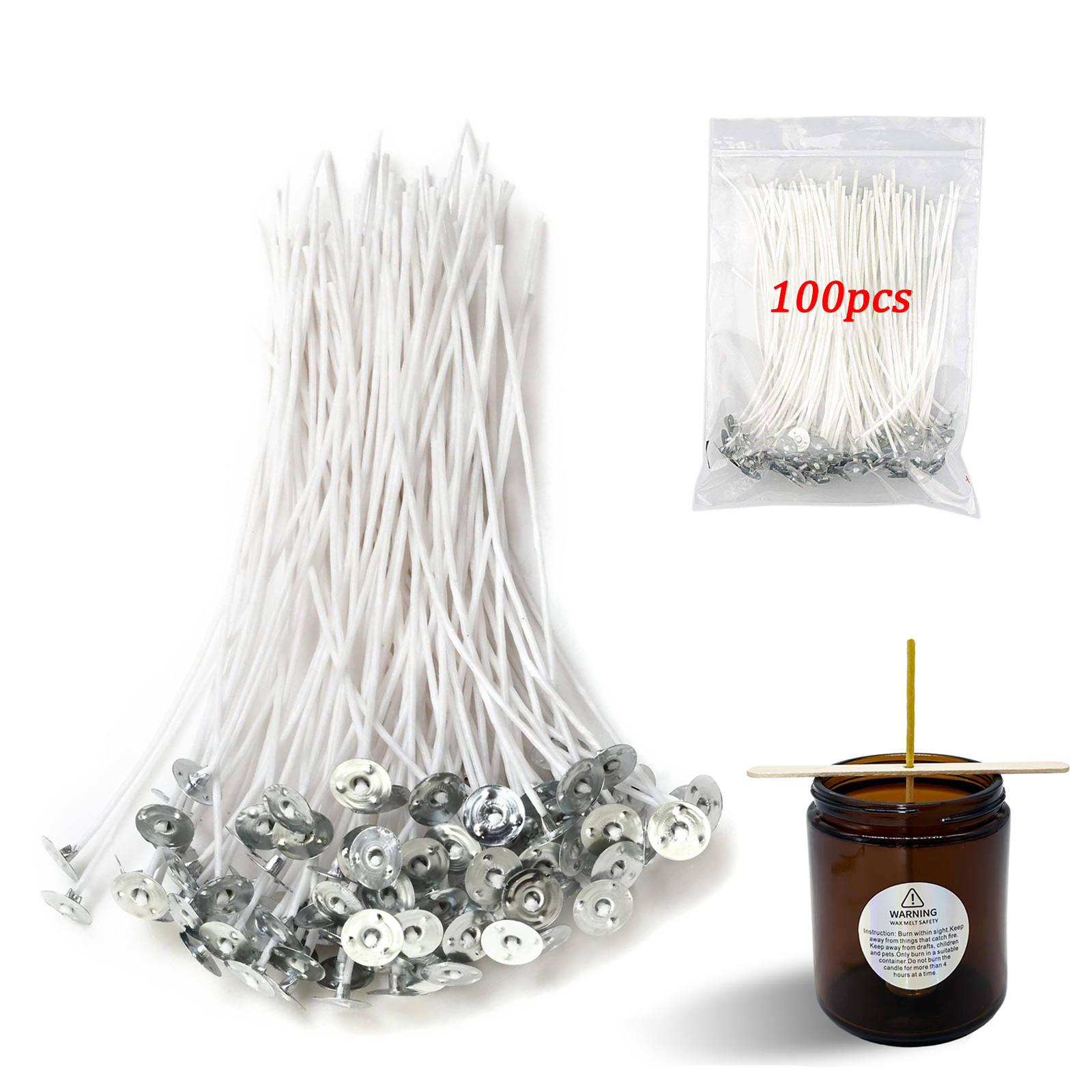 100 stks/zak Voorgewaxte Rookloze Kaars Wieken met Houder DIY Katoenen Draad Wieken Soja Wax Bijenwas Kaars Wieken Maken Accessoires