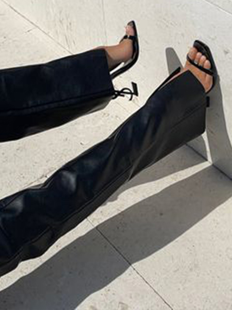 Cryptographic moda pu couro falso cintura alta calças retas magros para mulheres streetwear inferior clube festa goth pant