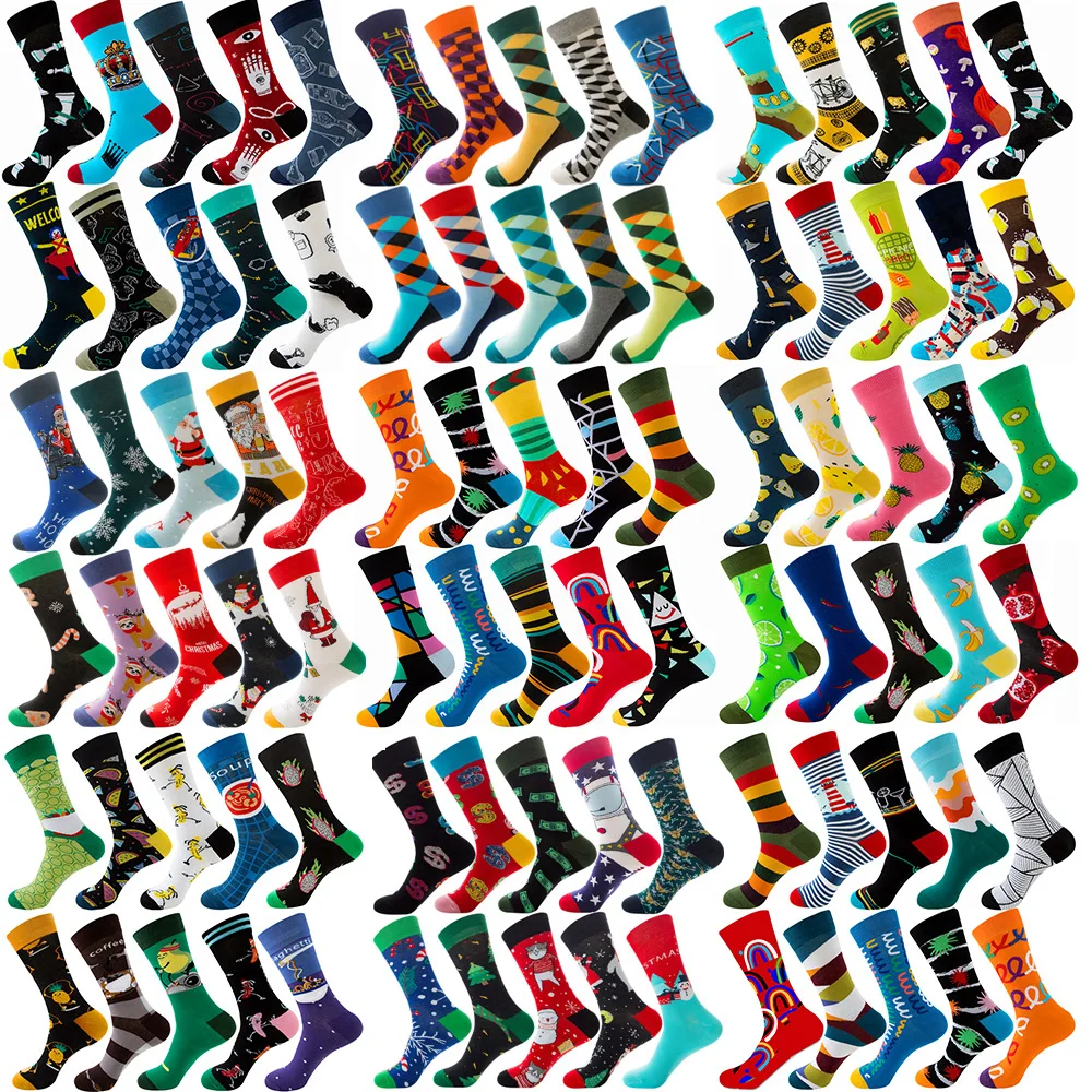 10 Paar Lot Pack Männer Frauen Paare Liebhaber Socken Neue Ankunft Raute Tier Weihnachten Cartoon Obst Lebensmittel Dot Baumwolle Glückliche Socken
