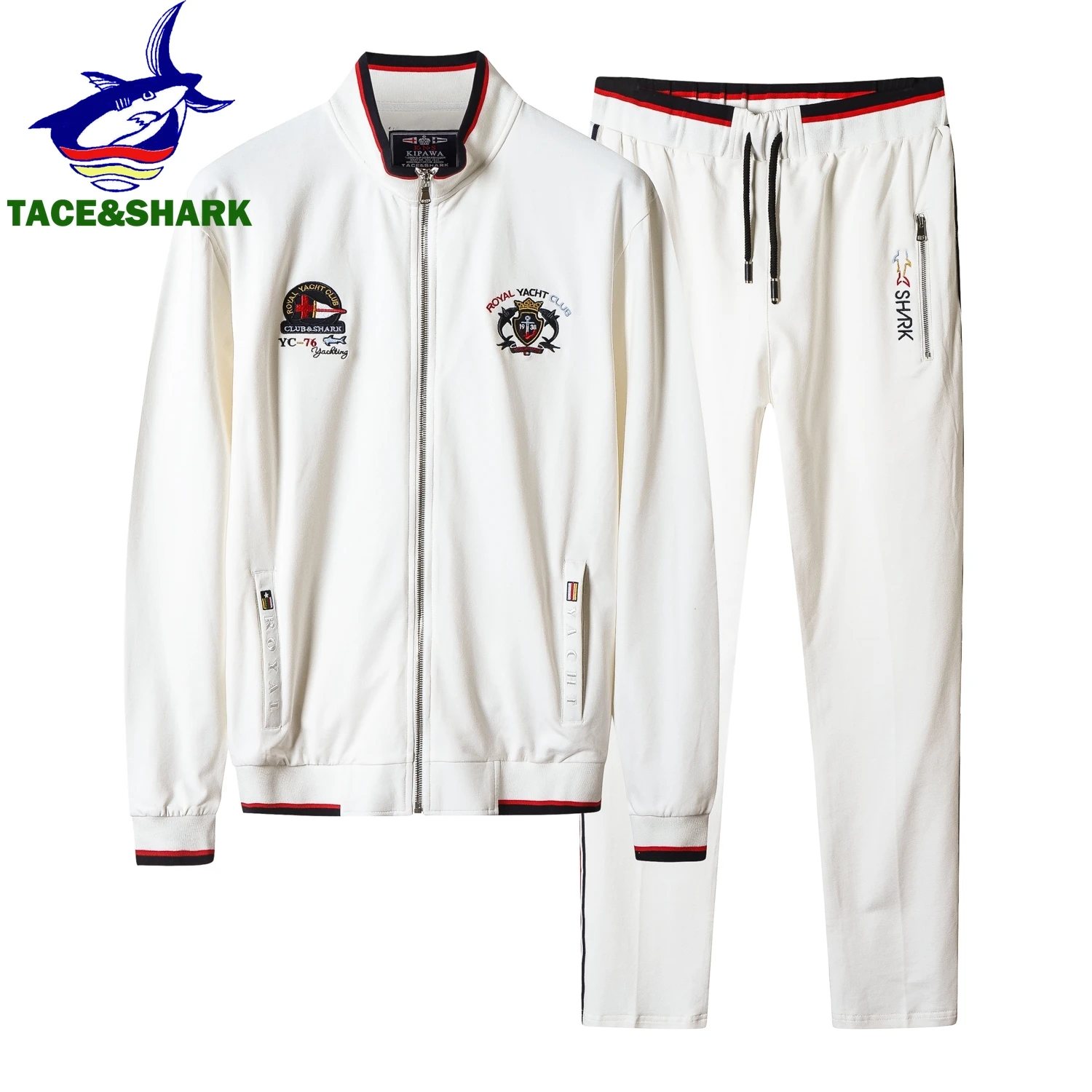 Hohe Qualität Stickerei Mode Trainingsanzug Herbst herren Sportswear Zwei Stück Set Marke Kleidung Jacke Jogginghose Sweatsuit