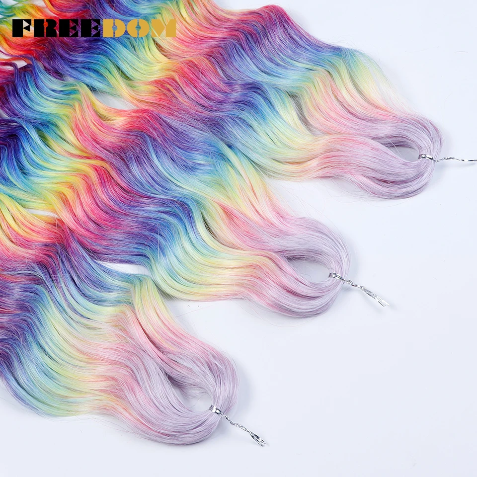 VRIJHEID Synthetische Vlechten Hair Extensions Natuurlijk Diep Golvend 24 inch Lang Krullend Vlechthaar Ombre Bruin Regenboog Twist Gehaakt Haar