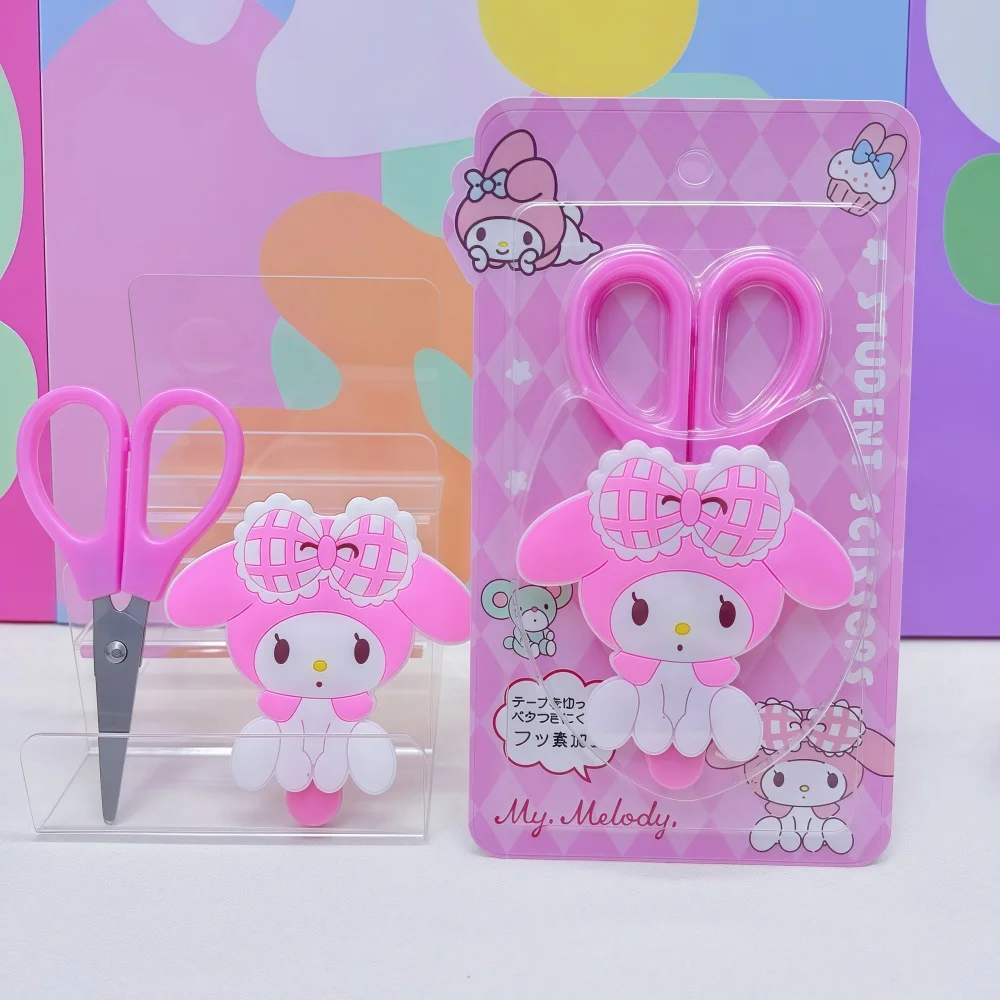 Stitch Hello Kitty ตกแต่งหัตถกรรมกระดาษตัดกรรไกรความปลอดภัยแบบพกพาสีฟ้าสีชมพูอุปกรณ์ศิลปะเครื่องเขียนกรรไกรสําหรับนักเรียน