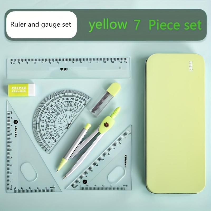 1-set Durable 7-in-1 Measuring and Drawing Tool Set, Including Compass, Protractor, Ruler, and Eraser