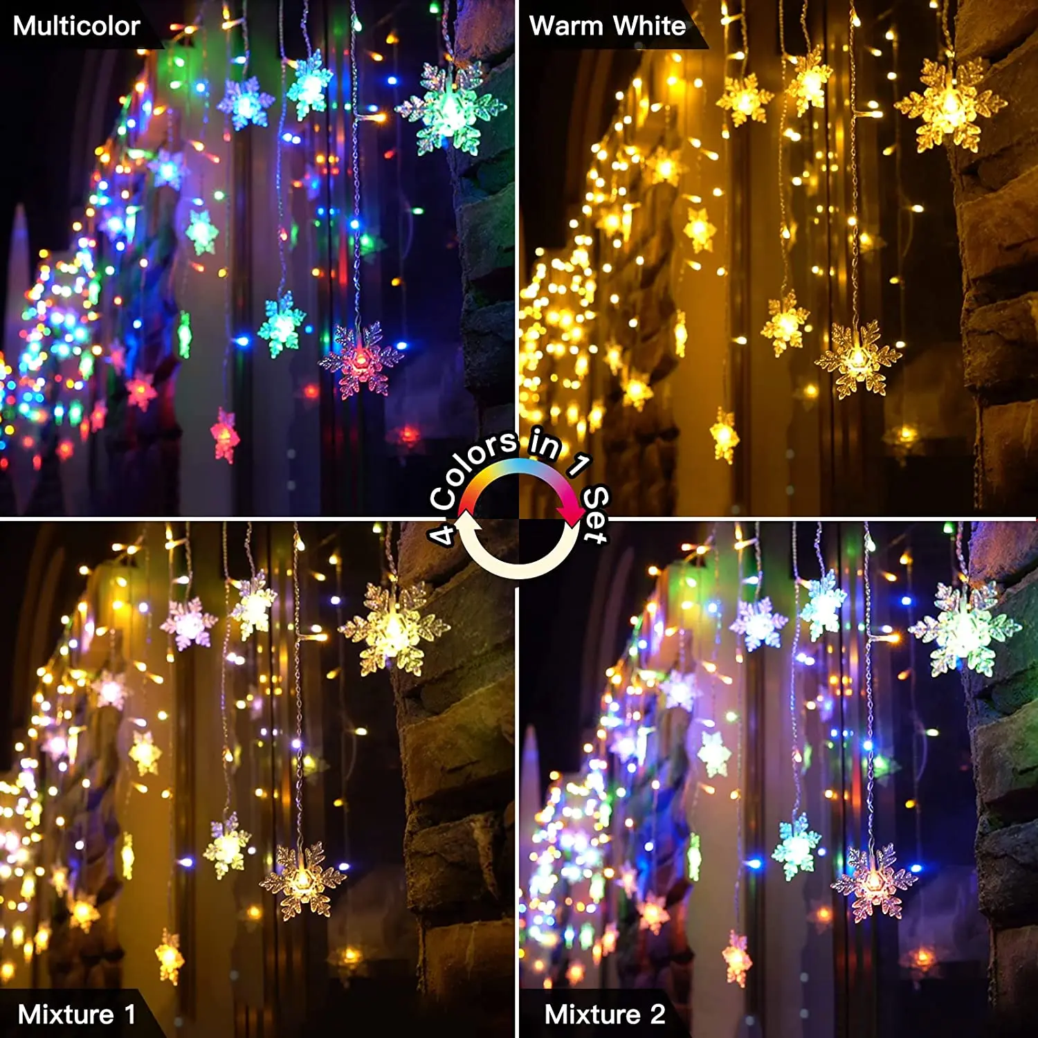 防水屋外LEDアイスキャンデーカーテン,フェアリーライト,クリスマスデコレーション,家の花輪,雪片,2025