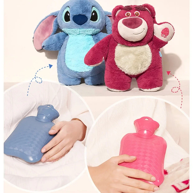 Botella caliente de mano de felpa de Disney, calentador de manos relleno de agua de dibujos animados, botellas de agua caliente Lotso bonitas, regalo de Navidad para novia