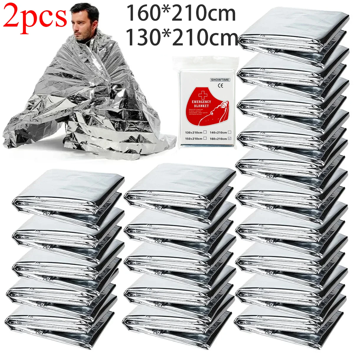 1/2/10PCS Nooddeken Outdoor Overleven EHBO Militaire Rescue Kit Winddichte Waterdichte Folie Thermische Deken voor Camping