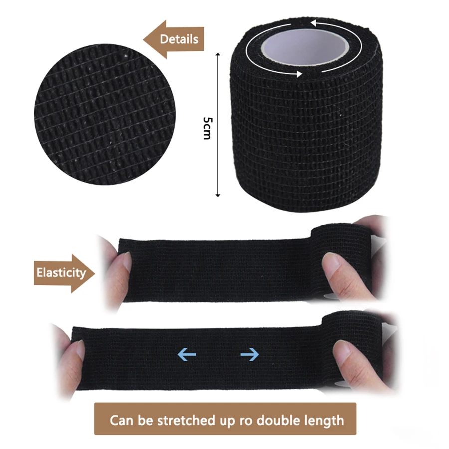 Vendaje deportivo de gasa negra, 6 uds./12 Uds./24 Uds., 5cm x 4,5 m, con vendaje elástico transpirable autoadhesivo para fijar dedos, muñecas y