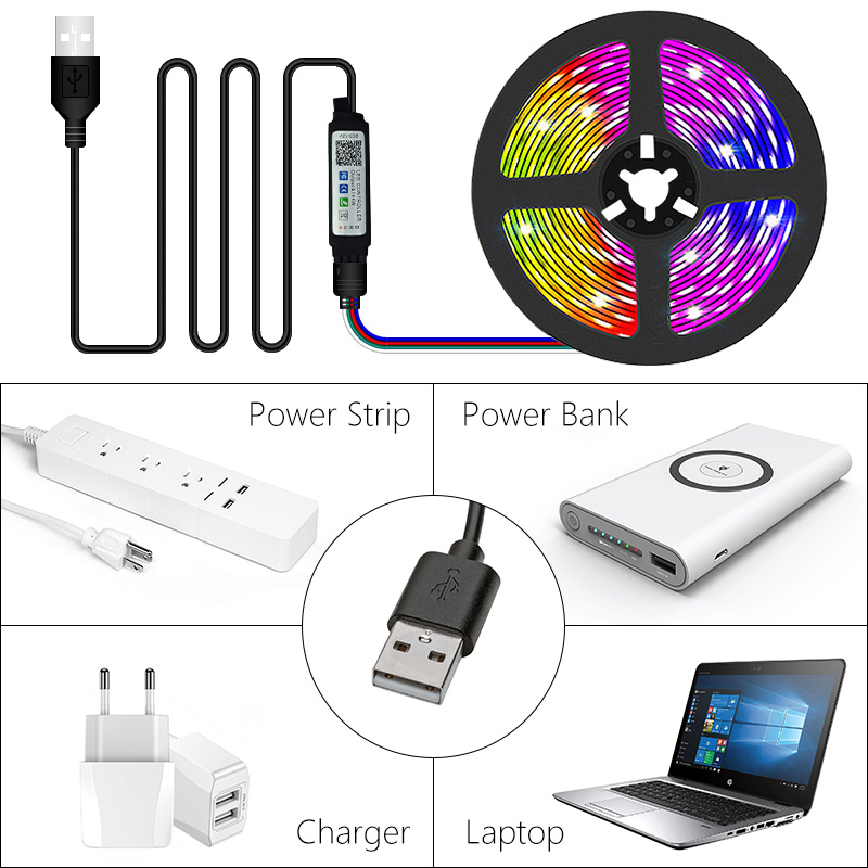Tira de luces LED USB 2835 Bluetooth SMD 5V luces USB RGB cinta de lámpara LED Flexible cinta RGB autoadhesiva TV diodo de escritorio