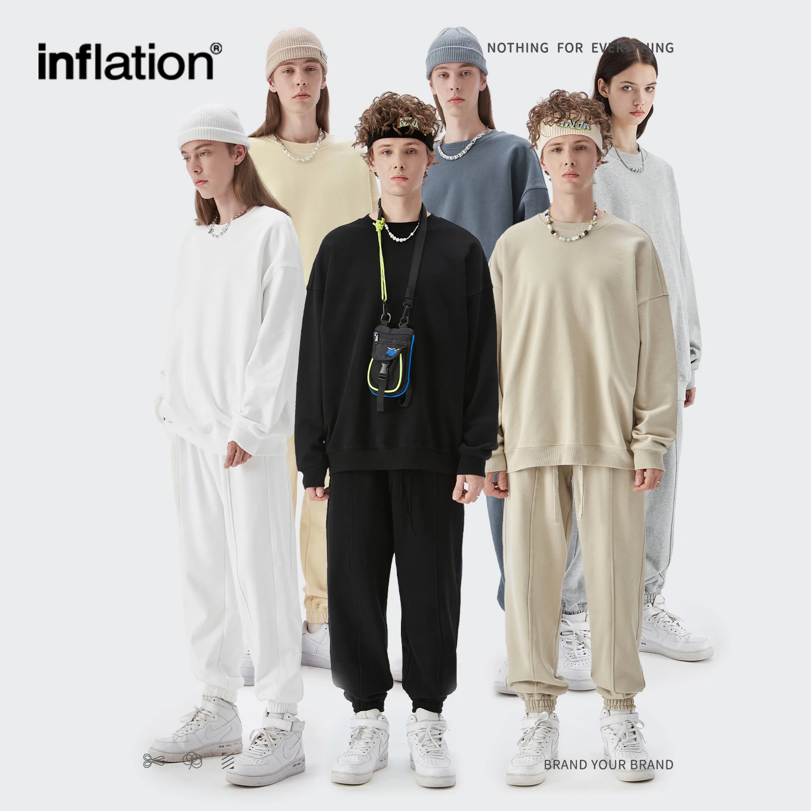INFLATION-Conjunto de sudadera de rizo francés para hombre y mujer, traje de algodón orgánico Unisex, sólido, grueso, para correr