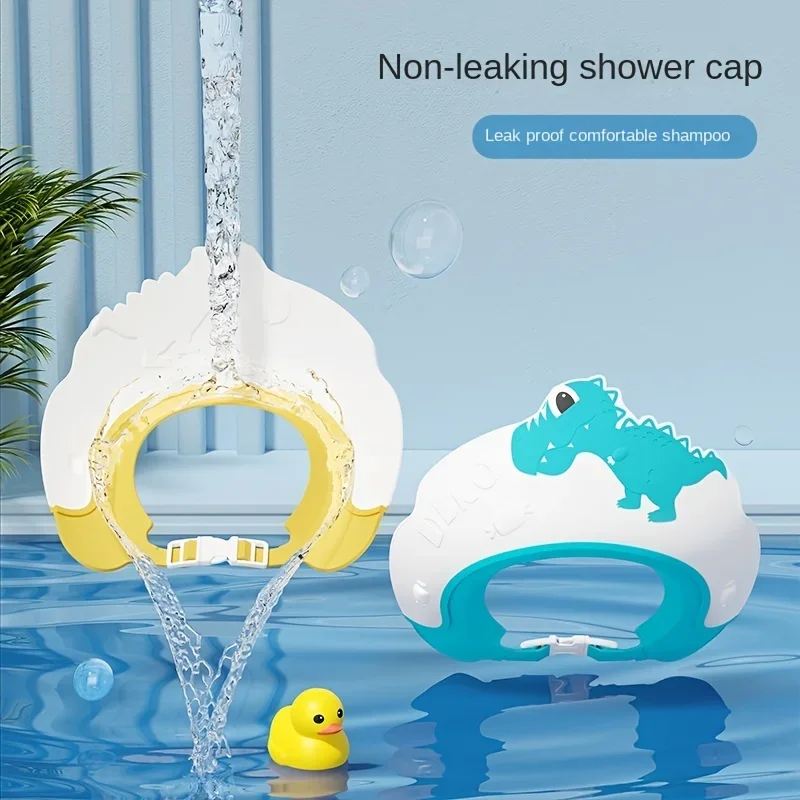 Bebê de borracha macia à prova dwaterproof água shampoo boné crianças shampoo artefato bebê shampoo boné protetores de ouvido ajustáveis padrão dinossauro