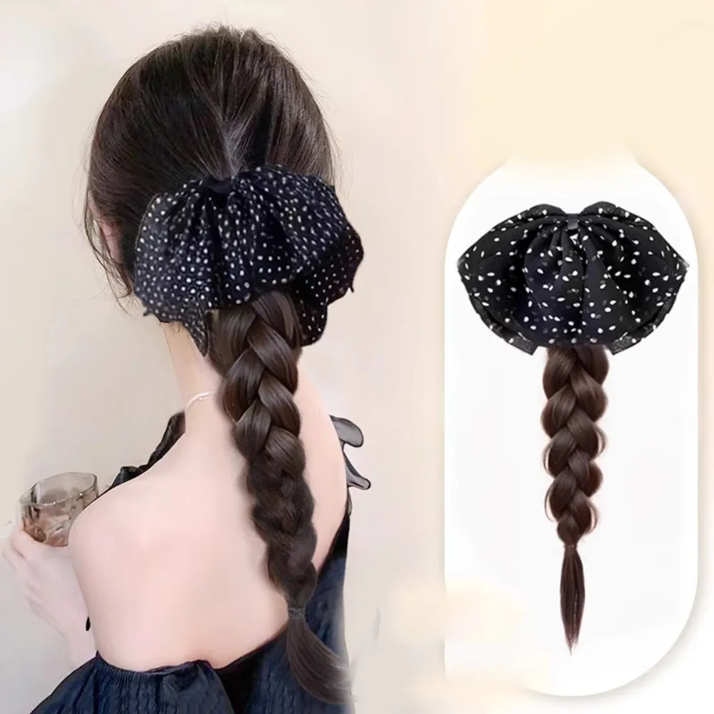 Vintage Polka Dot Bow Synthetische Pferdeschwanz Perücke Halteklammer Frauen Süßes Temperament Vielseitiges Pferdeschwanz-Haar-Accessoire