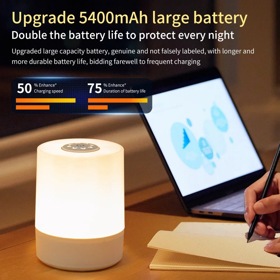 Lámpara LED de noche con Interruptor táctil, Control remoto, recargable, tres colores, luz regulable, sincronización, mesita de noche, luces de mesa de lectura para dormir