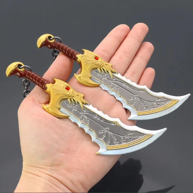 15cm deus da guerra jogo arma de metal modelo ragnarok kratos arma lâminas do caos runic lâmina dupla espada samurai presentes brinquedos meninos