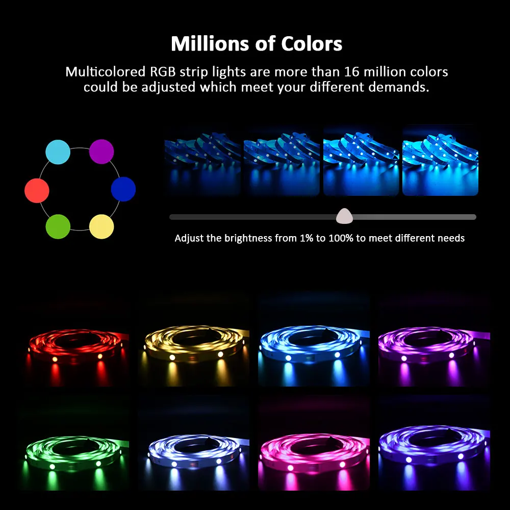 RGB USB LED Strip, APP พร้อมรีโมทคอนโทรล 44 ปุ่ม, เหมาะสําหรับห้องนอน, ห้องนั่งเล่น, ห้องครัว, ไฟกลางคืนตกแต่ง Esports