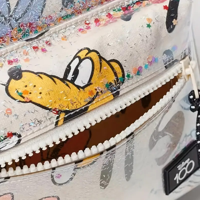 Disney Minnie Mouse Glitter Backpack - Cute Cartoon Design with Adjustable Straps, Transparent Travel Daypack for People