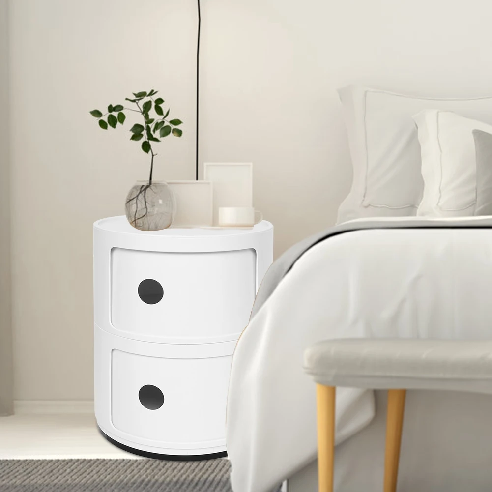 Comodino moderno a 2 strati Comodino laterale per camera da letto Unità portaoggetti rotonda multifunzionale Tavolini portaoggetti