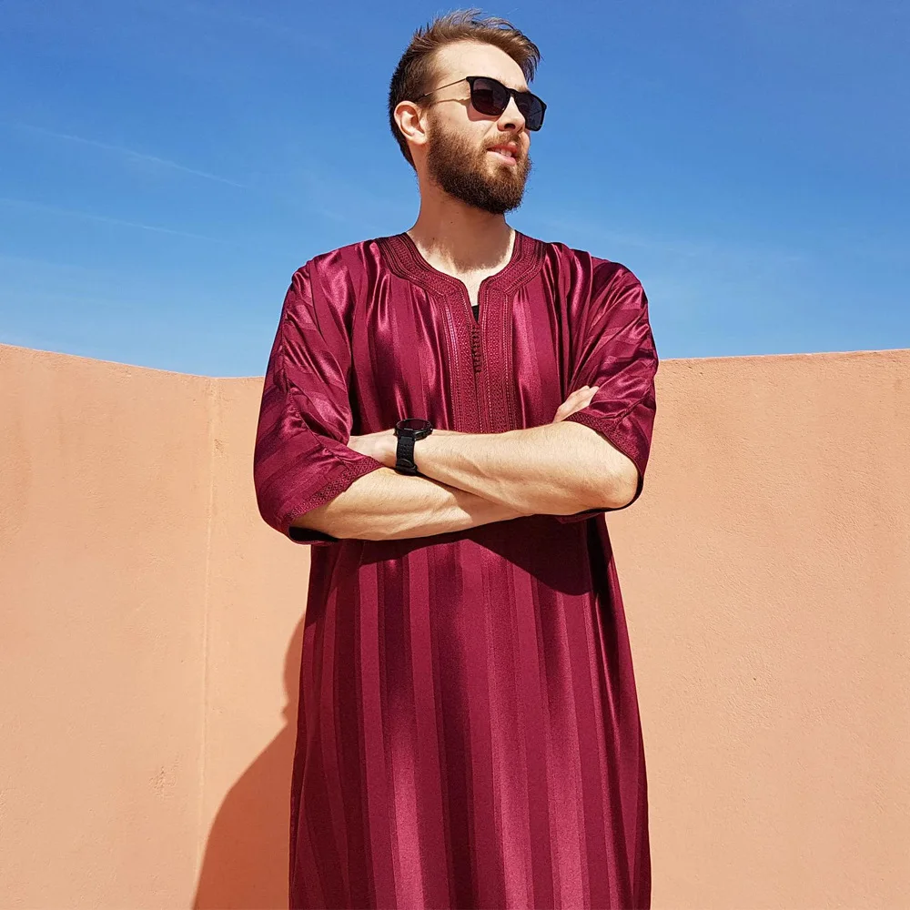 Ropa islámica de moda árabe para hombre, túnica larga bordada de Jubba Thobes, caftán marroquí, Eid, oración, novedad de 2023