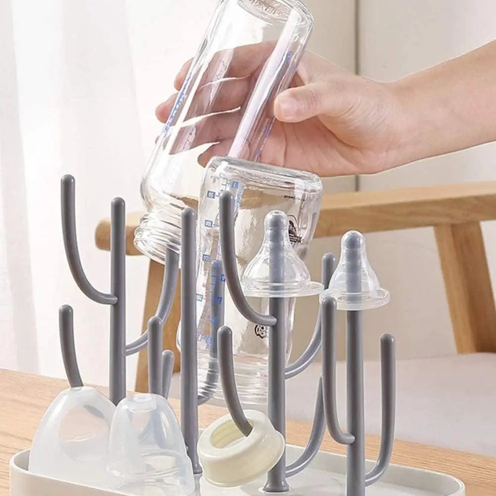 Rack de secagem de garrafas para bebês essenciais para balcão de cozinha, suporte de secador de garrafas removível com base. para mamilos, copos, peças de bomba