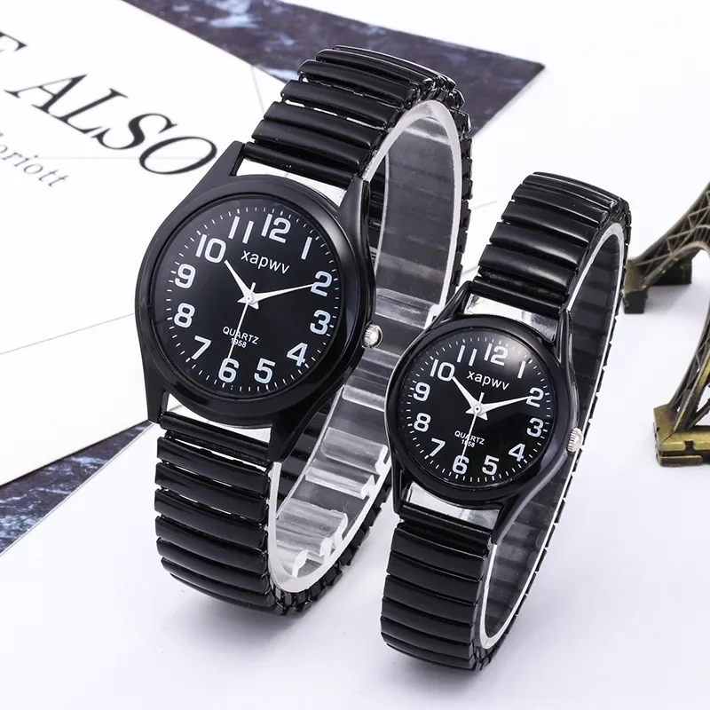 Reloj Retro para parejas, reloj creativo con banda elástica en blanco y negro, relojes de pulsera de cuarzo elásticos para parejas mayores, 1 unidad, reloj femenino