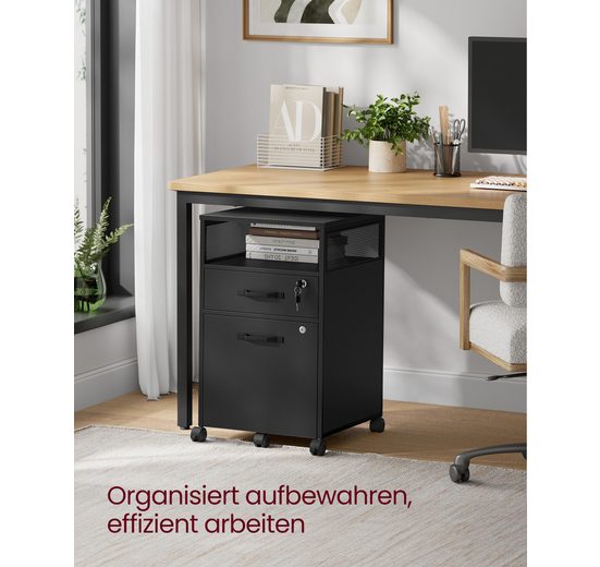 VASAGLE Aktenschrank Rollcontainer, Büroschrank mit Schubladen, rollen