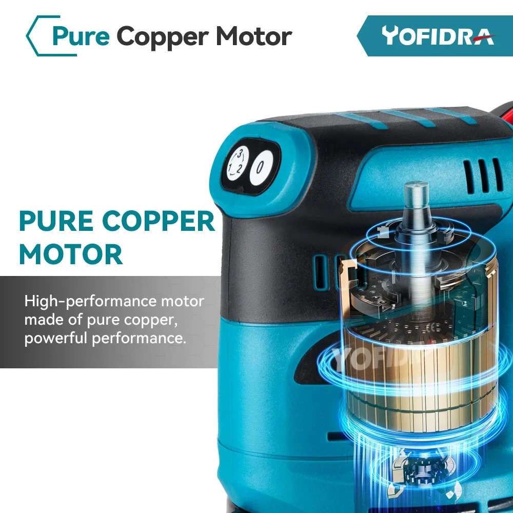 YOFIDRA 125 mm elektrischer Exzenterschleifer, 3 Geschwindigkeiten, verstellbar, kabellos, wiederaufladbar, Polierschleifmaschine für 21 V 18 V Akku