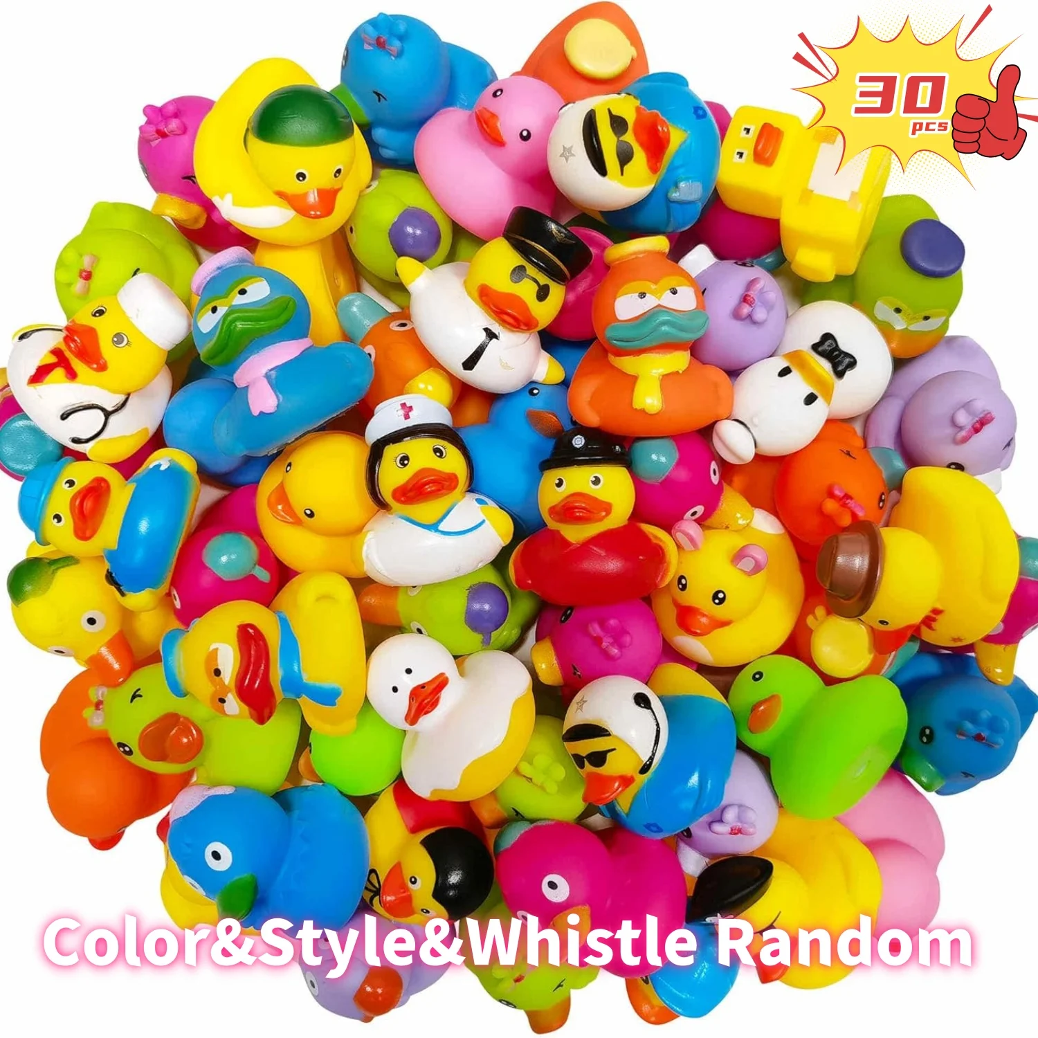 30-Pack เป็ดยางจํานวนมาก,Assortment Duckies สําหรับ JEEP Ducking Floater เป็ดของเล่น PARTY Favors สี & สไตล์นกหวีดสุ่ม