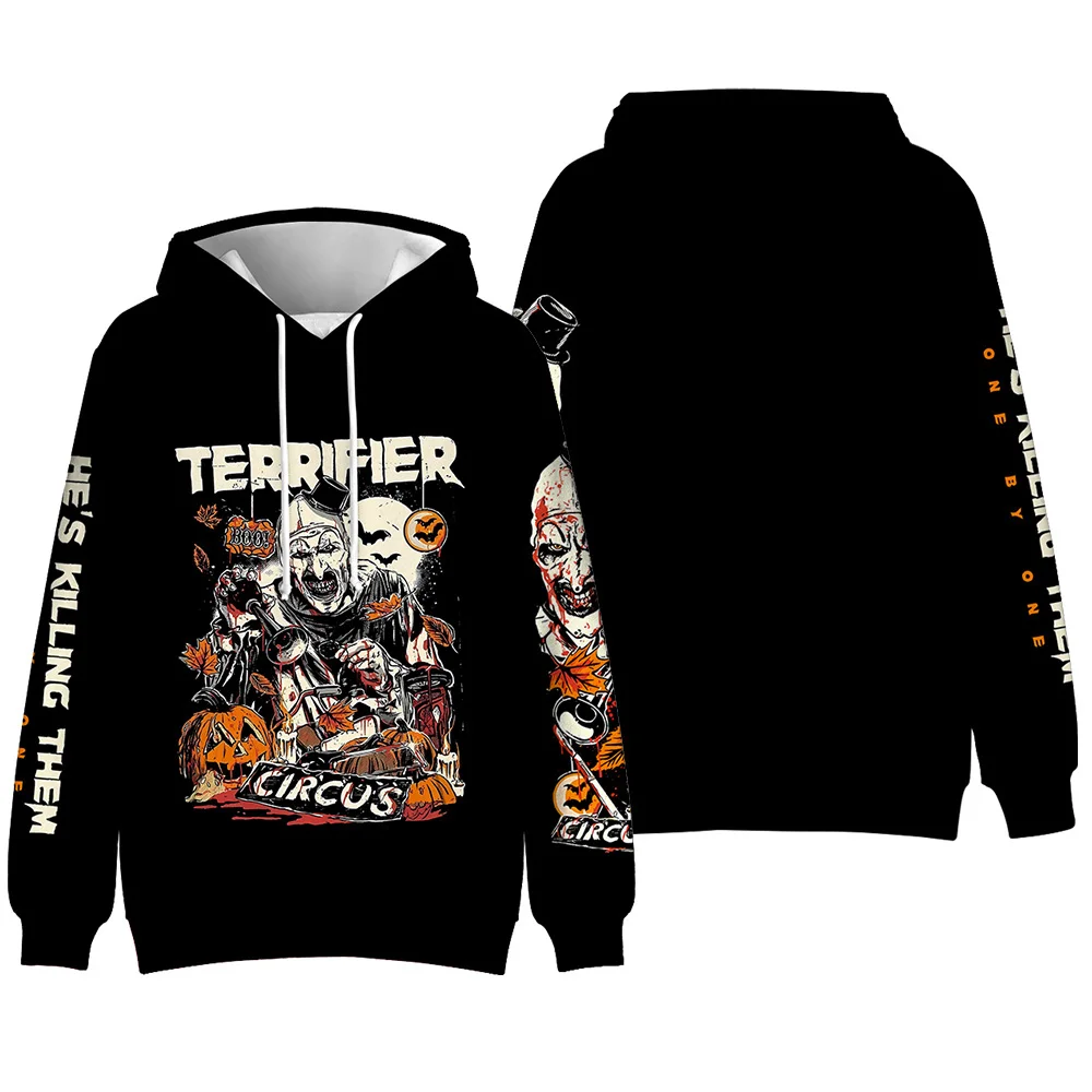 Terrifier película de terror sudaderas con capucha estampadas en 3D hombres mujeres moda Casual sudaderas de gran tamaño Sudadera con capucha jerseys chándal ropa de hombre