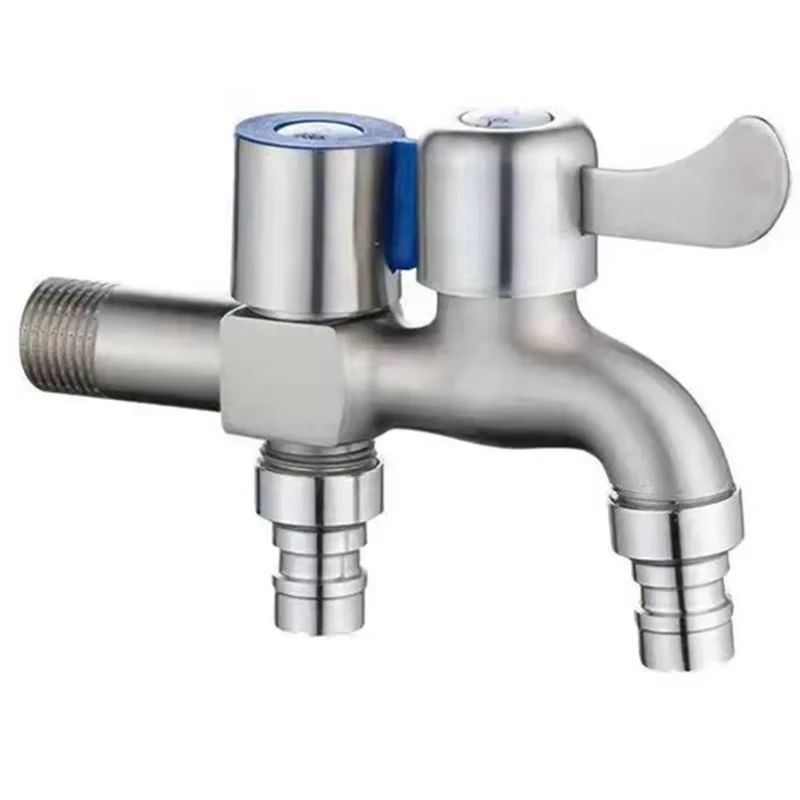 Robinet en acier inoxydable, Double sortie, robinet d'eau à Double commande, un sur deux, robinets de Bidet de 1/2 pouces, accessoires de salle de bains