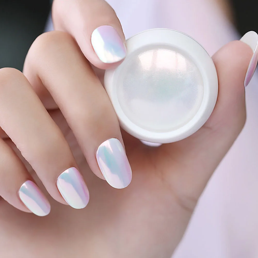 1 tarro de polvo para uñas con efecto perla, espejo Aurora cromado, sirena, polvo artístico para uñas, arcoíris AB, espejo mágico, suministros de polvo de concha de perla
