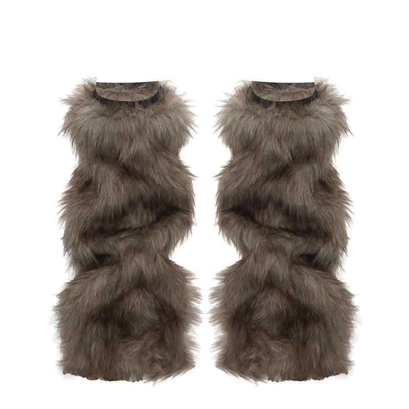Vintage Faux Fur ขาอุ่น Furry รองเท้าฝาครอบถุงเท้าฤดูหนาวหนาถุงเท้า Plush สาวร้อน Jk Punk Hiphop คอสเพลย์อุปกรณ์เสริม