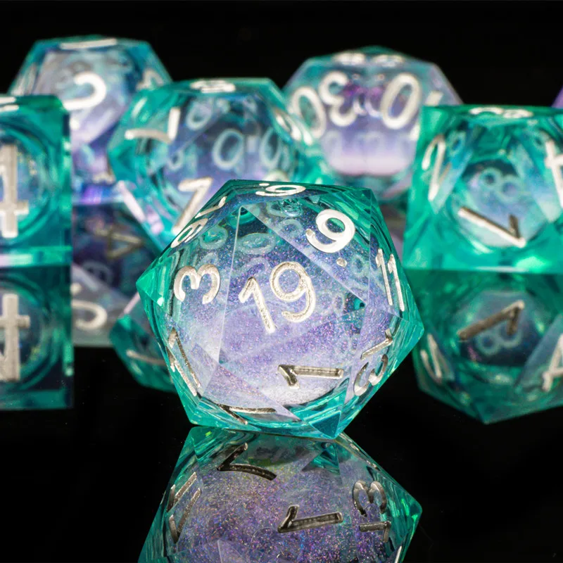 Dados de borde afilado, dados de núcleo líquido de mazmorras y dragones, juego de dados de borde afilado de resina dnd, dados D20 d&d, juego de dados Galaxy