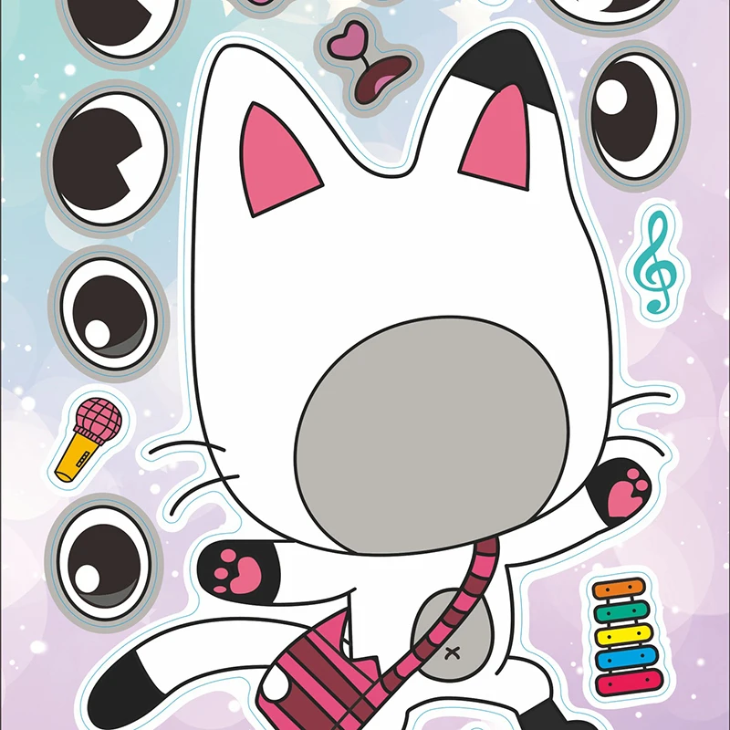 6Sheets Gabby's Dollhouse Make A Face Puzzle Stickers Cartoon Parent-child Interactive Puzzle Ledger DIY Face Stickers