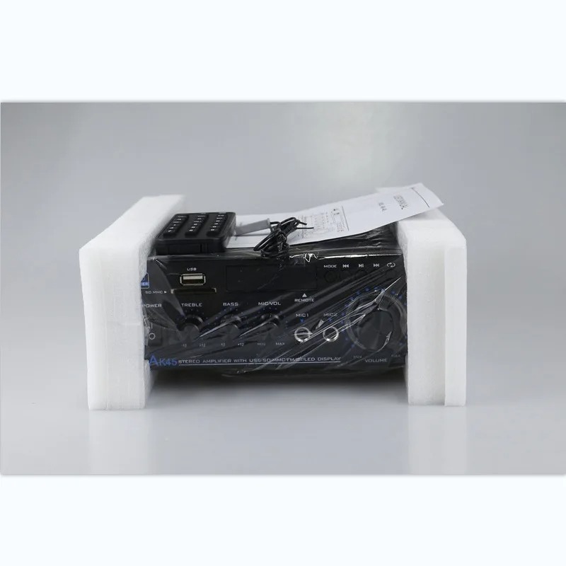 Amplificateur stéréo Bluetooth AK45 à 2 canaux, avec entrée USB SD AUX FM, écran LCD, entrée micro, télécommande