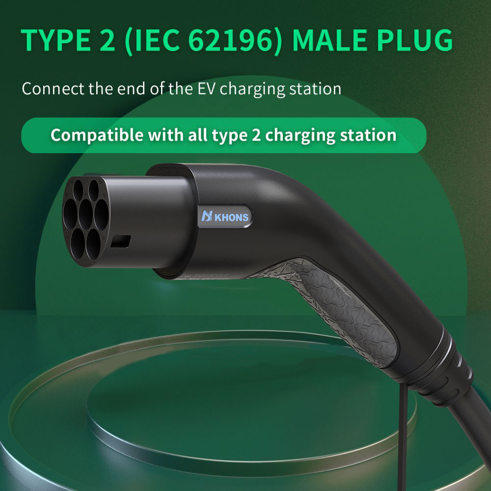 Khons Type2 para Type2 Ev Cabo de carregamento 3 Fase 32A Plugue fêmea para macho 5M Cabo 22kw IEC62196-2 EVES Estações de carregamento