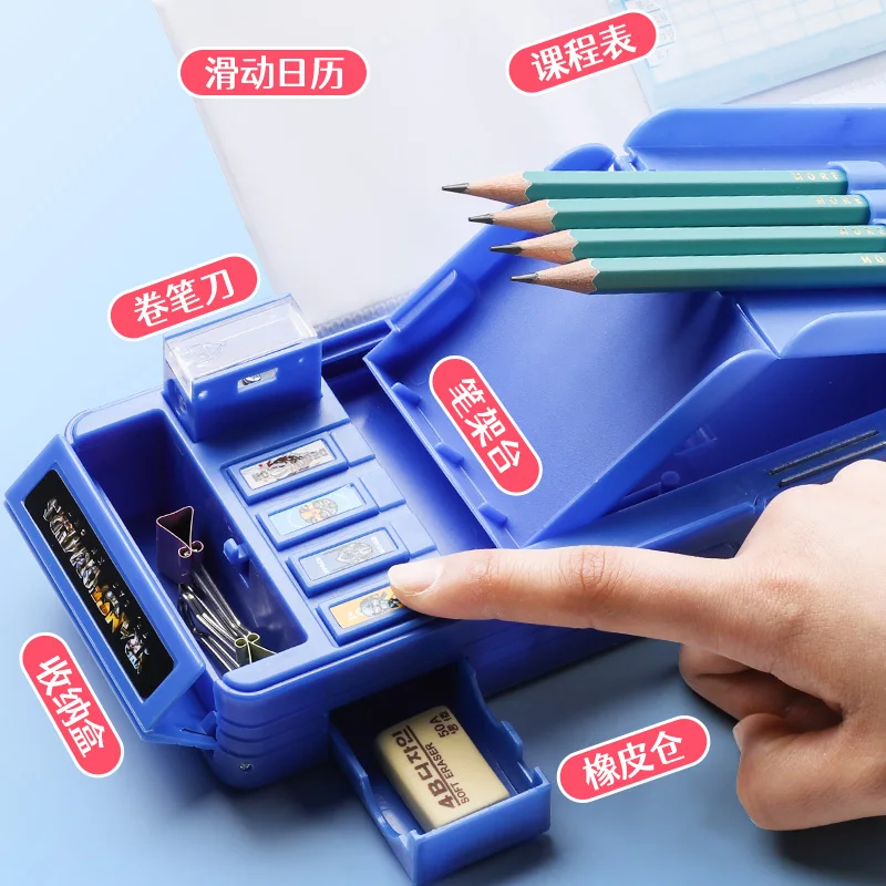 Kreative Multifunktionale Doppel-schicht Schreibwaren Box Junge Passwort Lock Bleistift Fall Große Kapazität Kinder Grundschüler