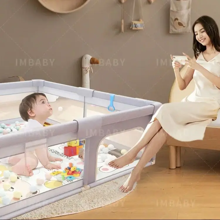 IMBABY-bebê cinza Corral Playground com ângulo de proteção, bebê rastejando cerca, qualidade jogo cercadinho para crianças