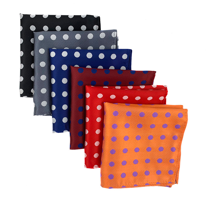 ผ้าเช็ดหน้าแฟชั่นขนาด25ซม. * 25ซม. กระเป๋าผ้าไหมสำหรับผู้ชายผ้าเช็ดหน้าลายจุดสีส้มแดง